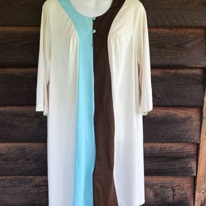 VINTAGE Shadow Line Thin Nylon Nightgown Large 60’s Mod Mid Sleeve Midzip